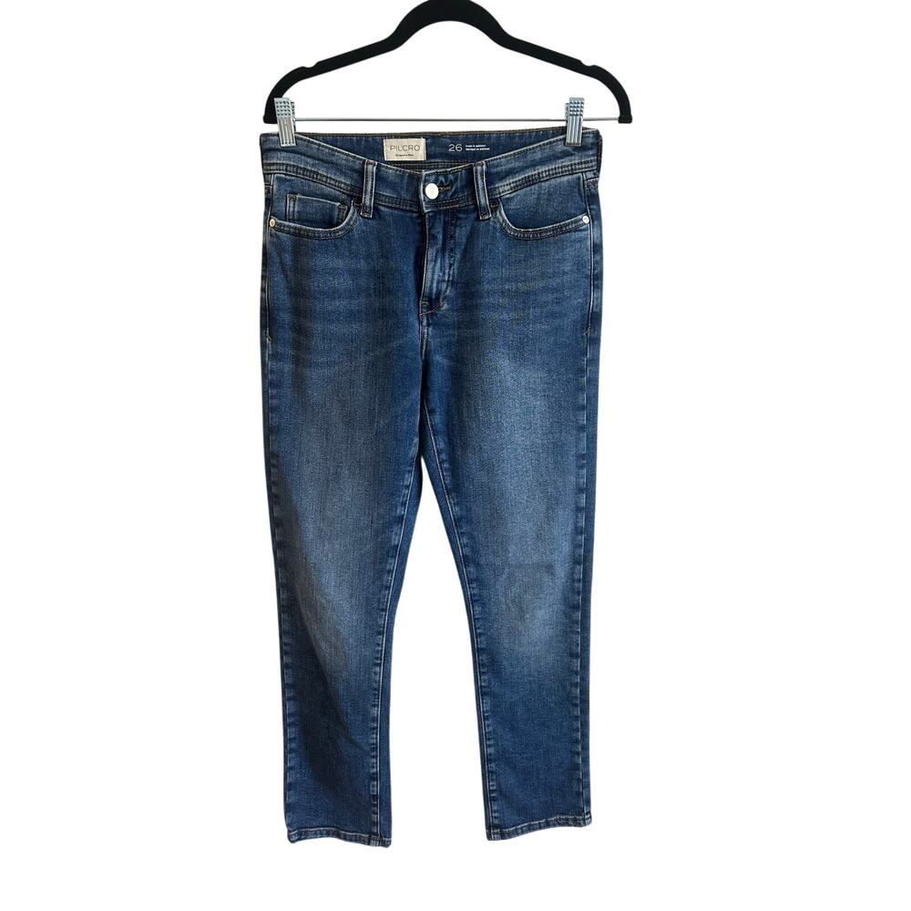 Anthropologie Pilcro Denim Straight Leg Jeans Medium Deep Blue Sz 26 Great Cond!